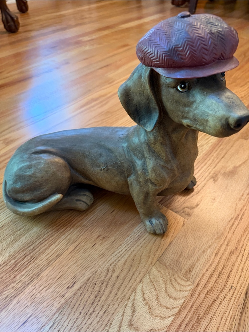 Brown Dachshund Figurine with Maroon Cap - Home Accent